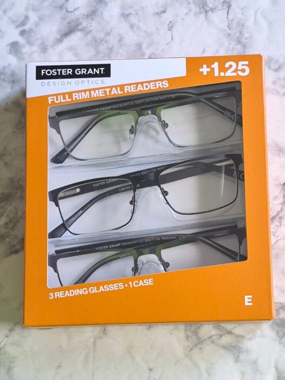 Foster Grant Design Optics Full Rim Metal Reading Glasses +1.25, 3-Pack, Unisex